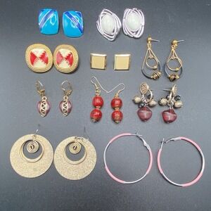 Unsigned Mixed Metal Earring Lot 10 Pairs Vintage To Now Multi Color OS